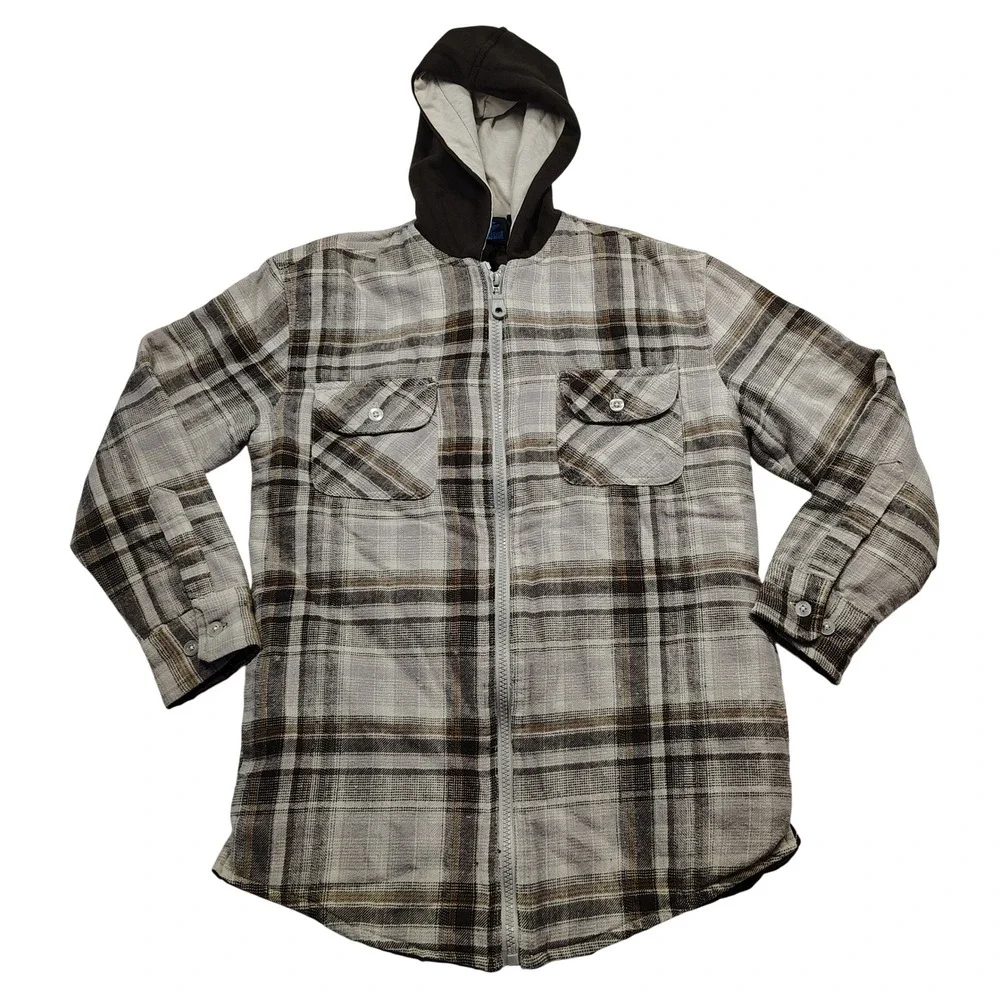 Burnside Kids Plaid Flannel Quilted Lined Zip Up Hoodie Jacket Size M 10 12